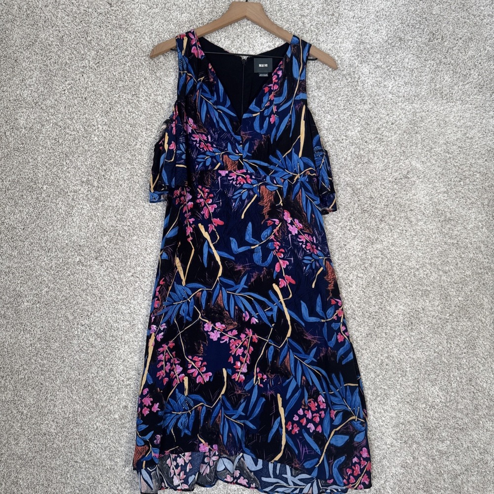 Anthropologie Maeve Floral Dress Womens Size 6 Pink Blue Tropical Cold Shoulder